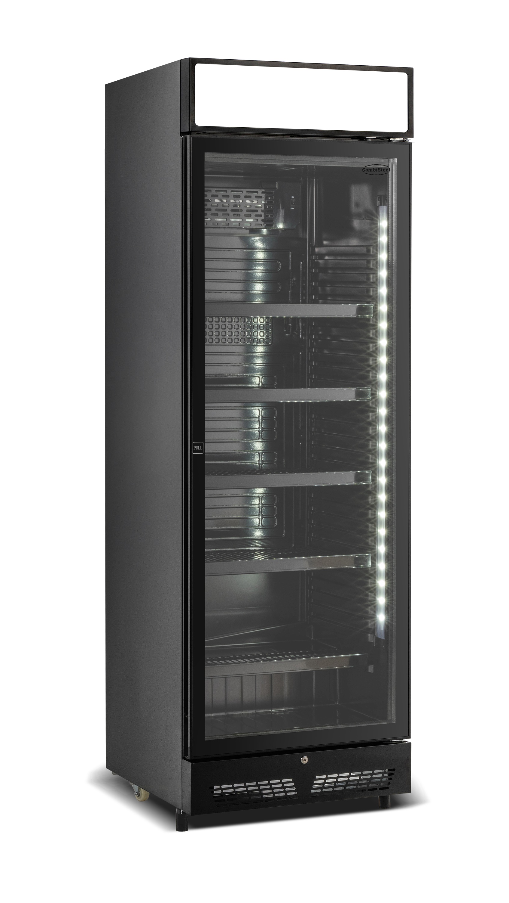 RÉFRIGÉRATEUR 1 PORTE EN VERRE NOIR AVEC CANOPY SVE-450 BLC COMBESTEEL 7086.0010