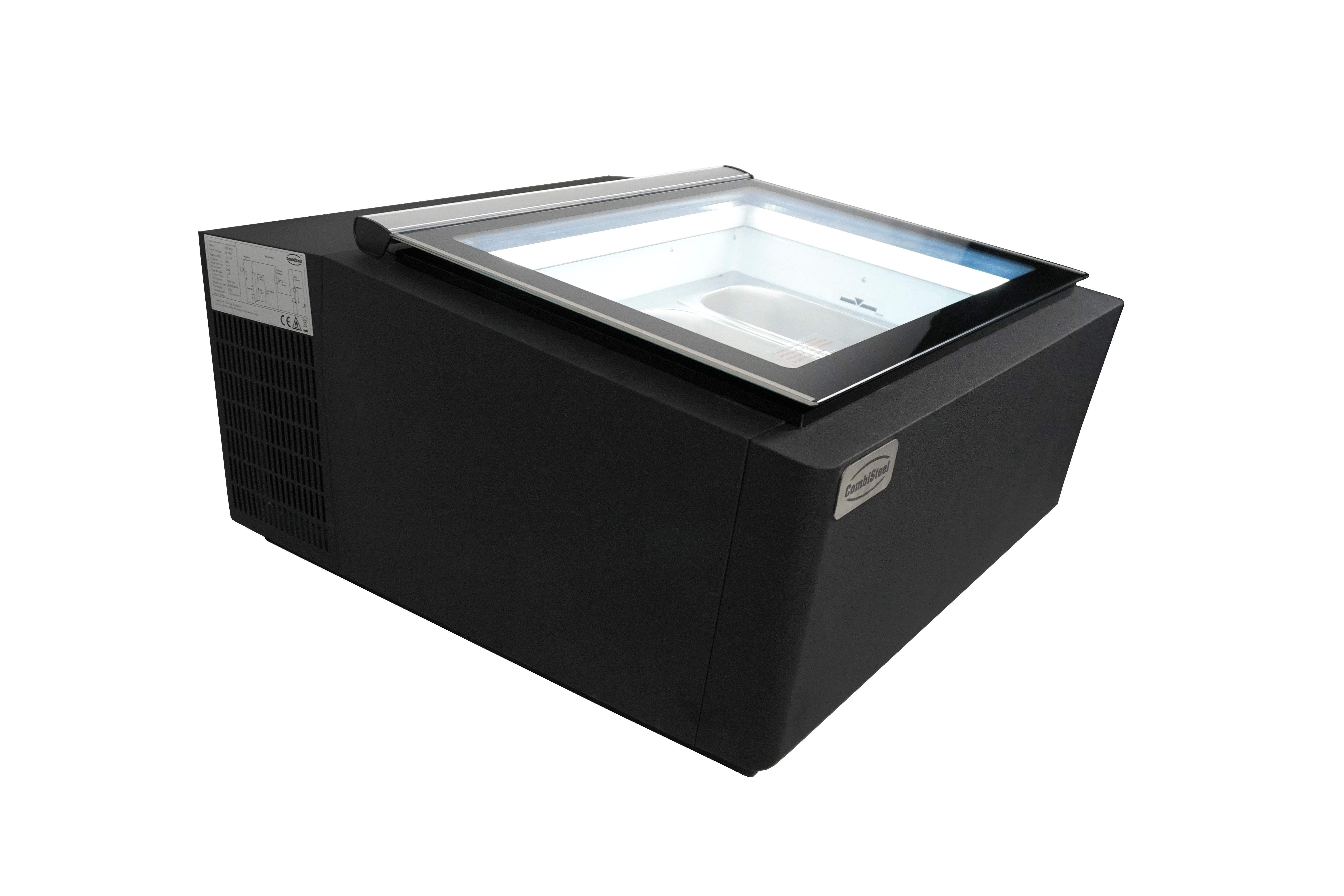 MODÈLE DE TABLE VITRINE À CREME GLACÉE NOIR  S'OUVRE DU CÔTÉ CLIENT COMBESTEEL 7292.0020