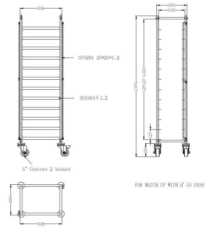 CHARIOTS DE DÉBRASSAGE DÉMONTABLE 1/1GN COMBISTEEL 7490.0260