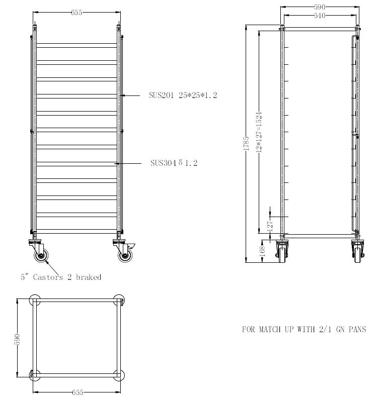 CHARIOTS DE DÉBRASSAGE DÉMONTABLE 2/1GN COMBISTEEL 7490.0265