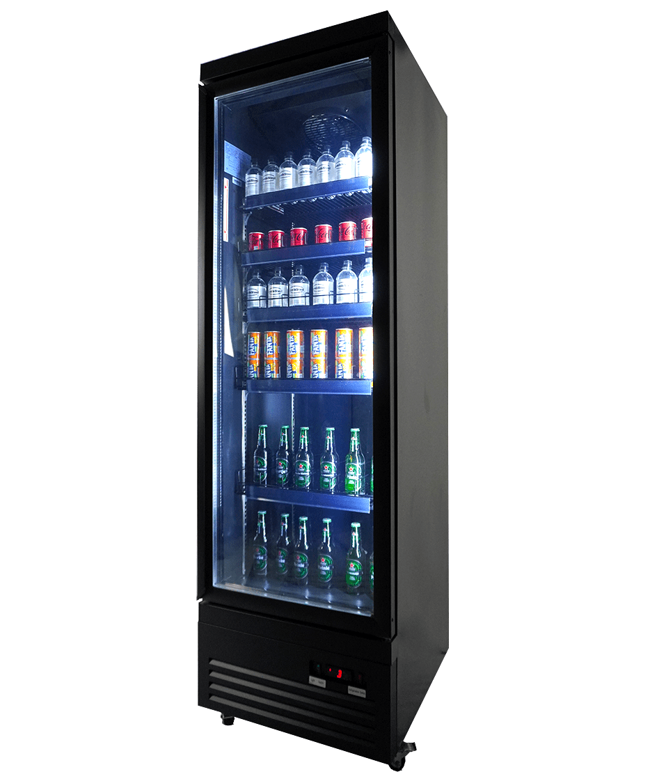 RÉFRIGÉRATEUR 1 PORTE EN VERRE NOIR CEB-500R BL COMBESTEEL 7526.0100