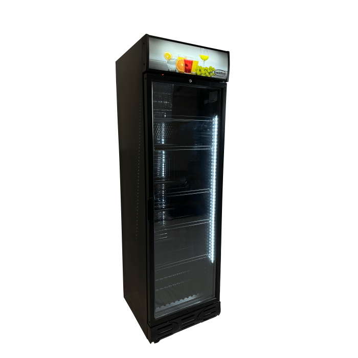 DRANKENKOELKAST GLASDEUR 382L VOLLEDIG ZWART