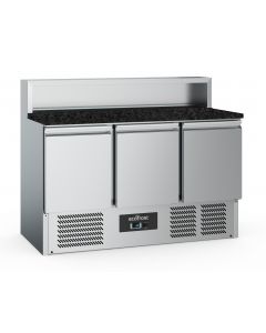 PIZZAWERKBANK 3 DEURS 8x1/6GN PAN ZWART GRANIET WERKBLAD